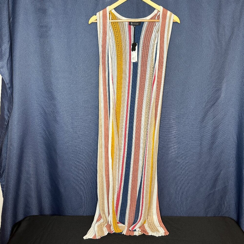 NWT 2 Sisters Colorful Striped Open Knit Duster Sweater, S/M Resort Beach Indie